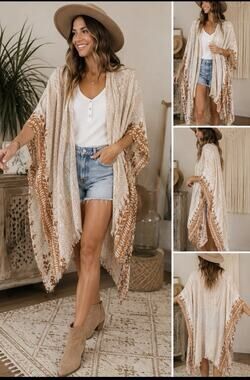 Anthropologie Elizabeth Gillett Kimono Western Boho Aztec Ruana Wrap Cardigan
